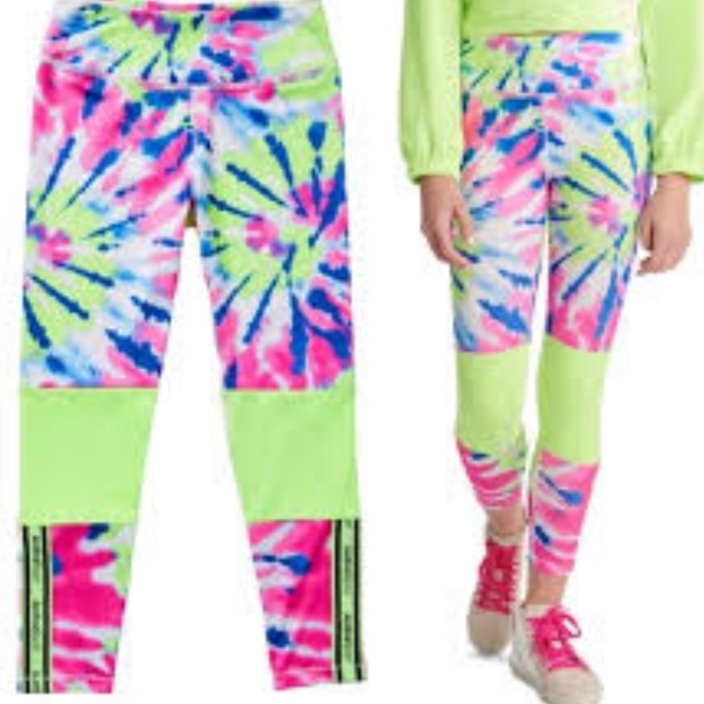 Justice Sport Tie Dye Color Block Leggings with Tech Pockets Size 10